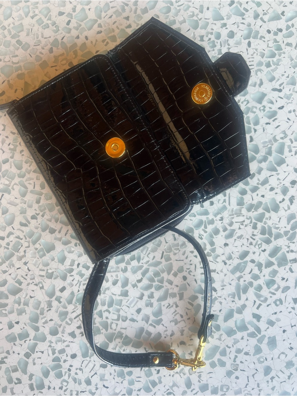Samantha Brown Black Croc-Embossed Wristlet